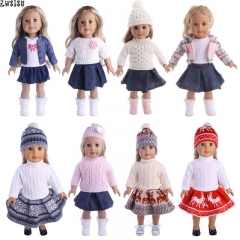 Doll Clothes 3pcs/Set T-shirt/Hat+Knitted Sweater+Skirt Suit For 18 Inch American &amp;43 Cm Born Baby Doll Generation Christmas Toy