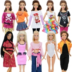 5 set Handmade Fashion Outfit Daily Casual Wear Blouse Shirt Vest Bottom Pants Skirt Clothes For Barbie Doll Accessories