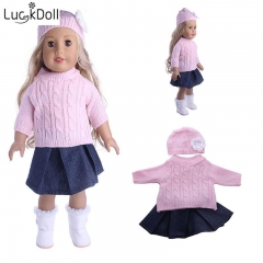 LUCKDOLL Handmade Hat +Scarf+Dress  Fit 18Inch American 43cmBabyDoll Clothes Accessories,Girls Toys,Generation,Birthday Gift