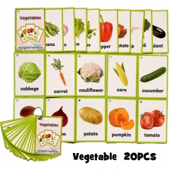 20Pcs/Set Vegetable Fruits English Learning Word Card English Learning Card Early Education Children's Game  Word Pocket Card