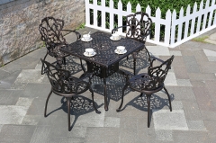 Outdoor cast aluminum tables and chairs