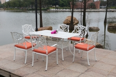 Cast aluminum table and chair combination