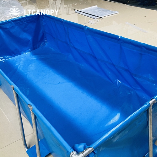 PVC浅蓝夹网布鱼池、便携式养殖池、PVC简易游泳池、临时养殖池、家庭鱼缸