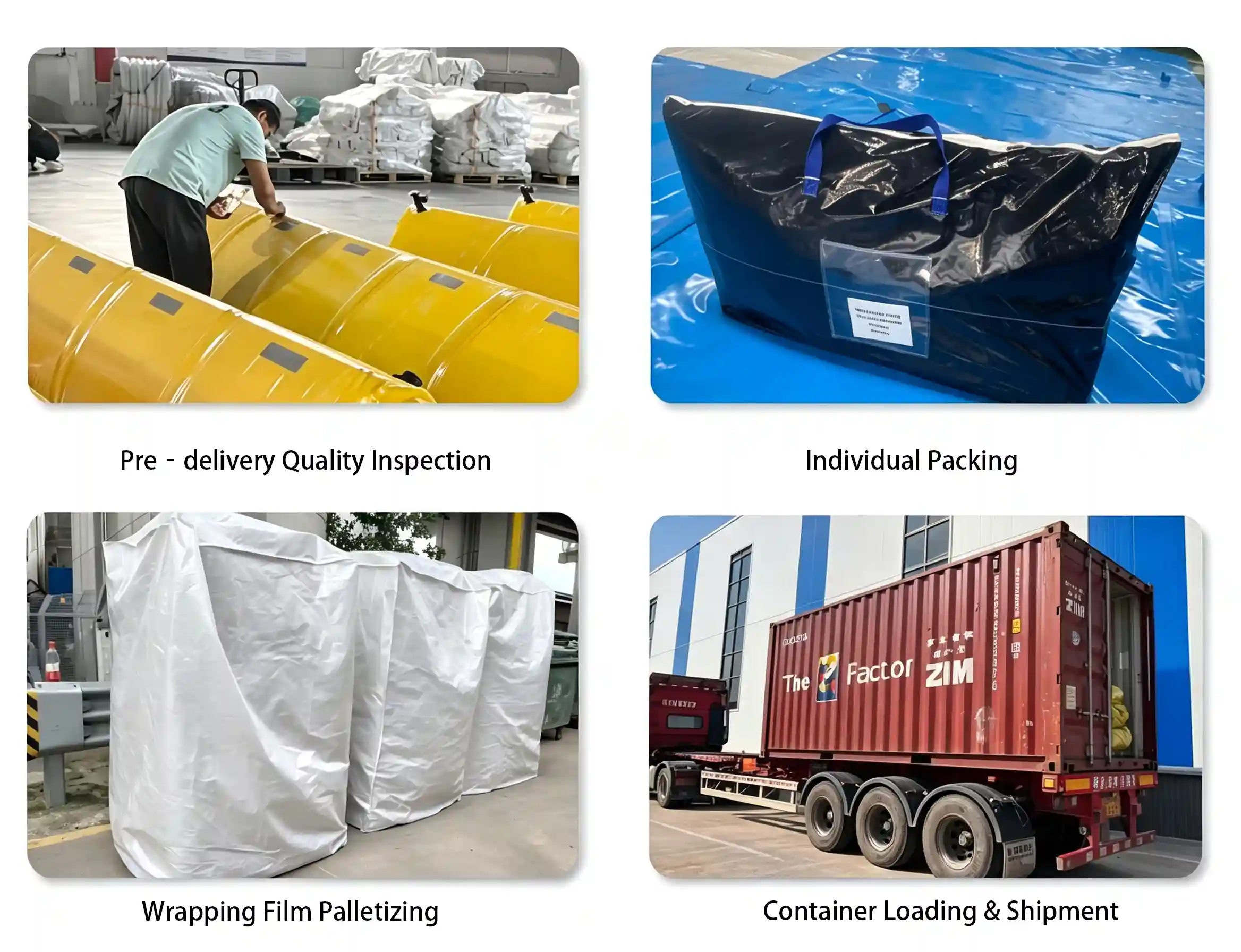 Quality inspection, packing, palletizing and container shipment