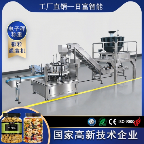 肉干-双工位转盘式电子秤颗粒称重灌装机（带链斗式输送机）