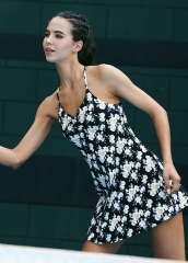 健身运动服制造商女式印花网球运动连衣裙裤带口袋