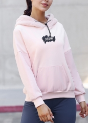 女式运动休闲装粉色连帽卫衣带口袋可定制logo