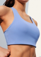 透气速干可回收面料蓝色运动文胸女式健身服定制