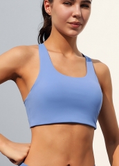透气速干可回收面料蓝色运动文胸女式健身服定制