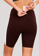 2023夏季新款酒红拼白色瑜伽短裤 欧美外贸时尚撞色运动裤