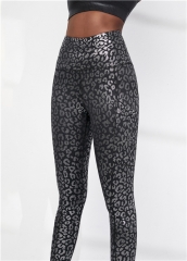 女士黑色烫银豹纹瑜伽九分裤跨境瑜伽裤现货供应