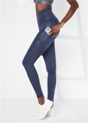女士瑜伽裤现货深蓝色透明膜高弹修身瑜伽裤