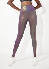 新款欧美跨境时尚深紫色彩烫高腰运动瑜伽裤定制