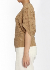 全新设计宽松镂空纯色半袖休闲女式毛衣