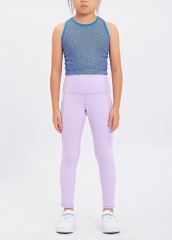 秋冬新款紫色两侧口袋紧身裸感女童瑜伽裤定制