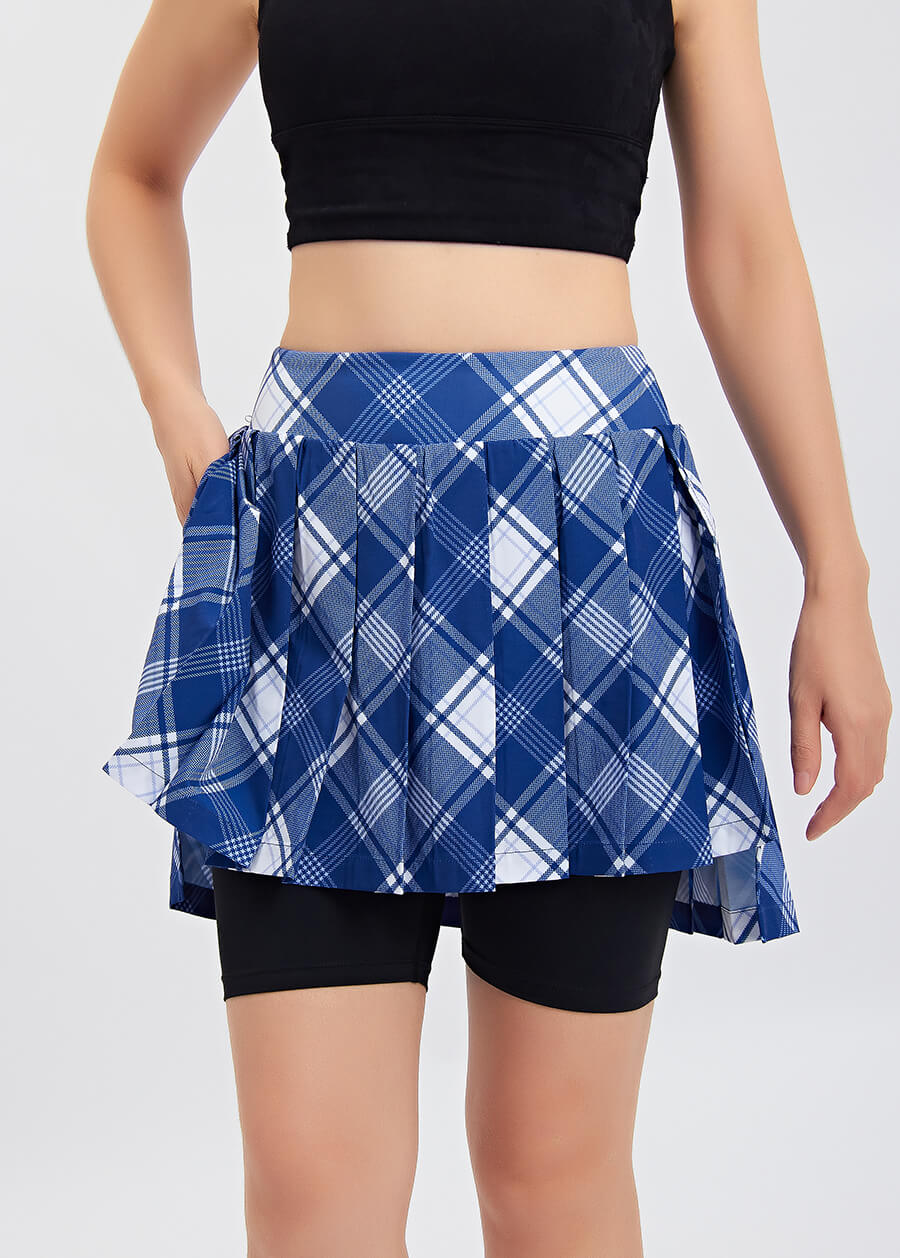 新款苏格兰风格高腰高尔夫网球假两件运动短裙