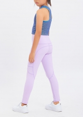 秋冬新款紫色两侧口袋紧身裸感女童瑜伽裤定制