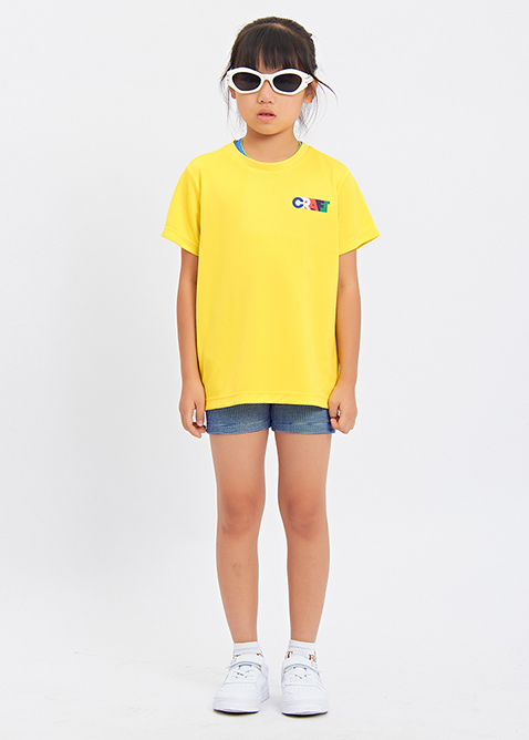 新款黄色时尚吸汗速干圆领短袖儿童T恤定制