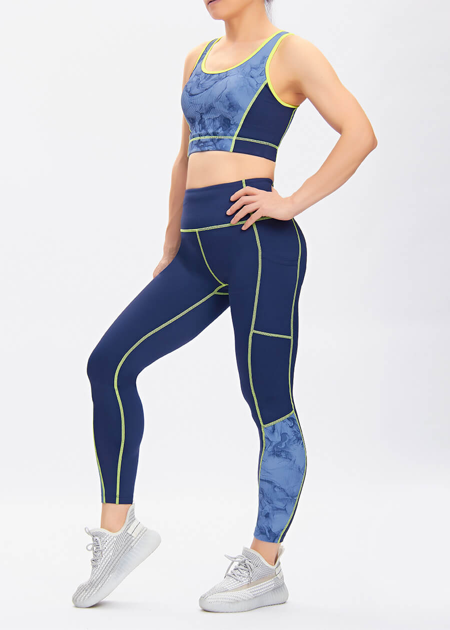 新款女士减震拼接运动文胸紧身裤瑜伽套装定制