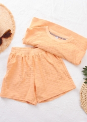 儿童休闲运动服定制女童橙色卫衣短裤套装