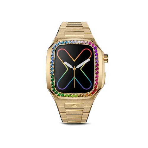 GOLDEN CONCEPT金色表盘彩虹镶钻表壳适用iWATCH7/8/9