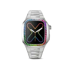 GOLDEN CONCEPT银色表盘镶彩钻适用iwatch7/8/9表壳