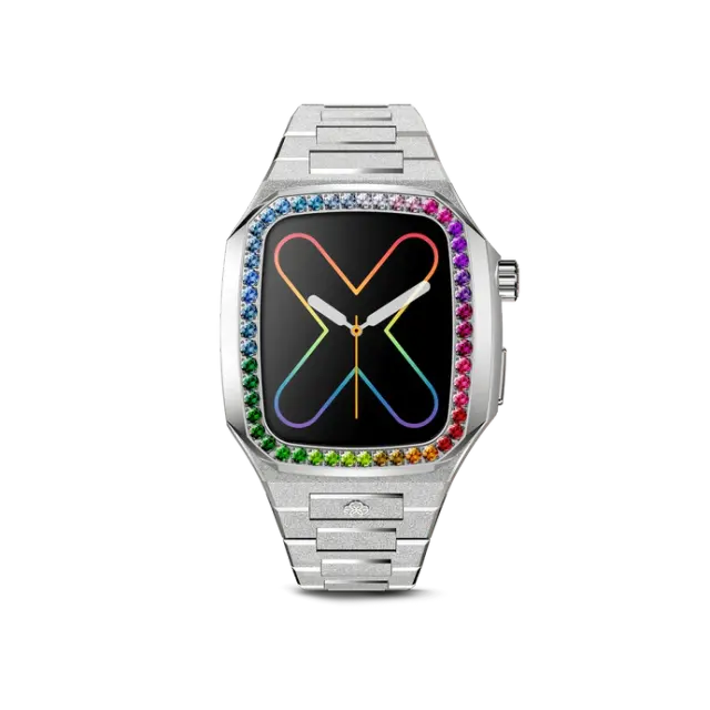 GOLDEN CONCEPT银色表盘镶彩钻适用iwatch7/8/9表壳