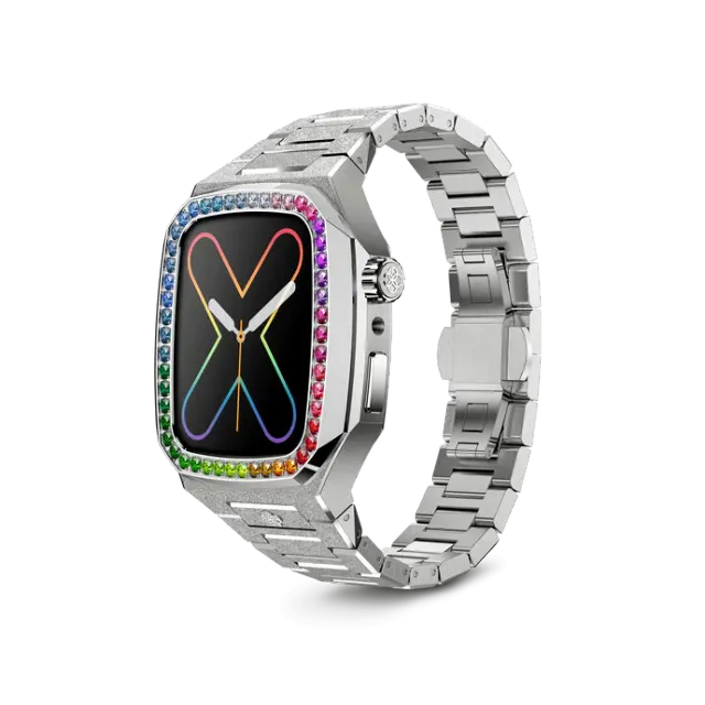 GOLDEN CONCEPT银色表盘镶彩钻适用iwatch7/8/9表壳