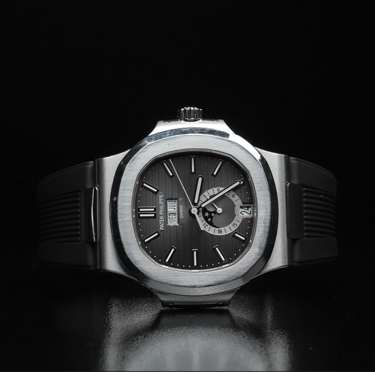 维瑞亚橡胶表带适用于百达翡丽鹦鹉螺 5712 玫瑰金 白金 钢带款 含外置头粒