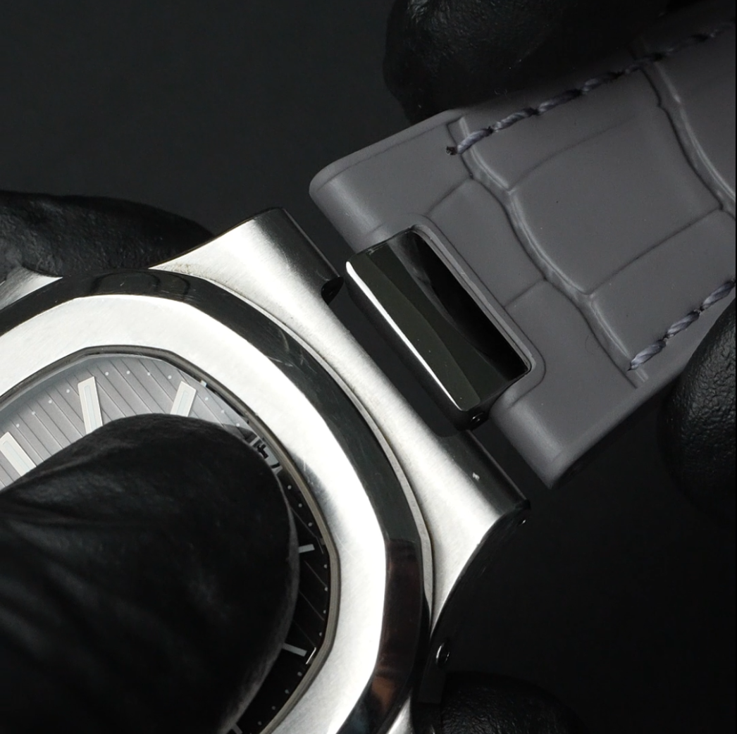 维瑞亚仿真鳄鱼皮纹橡胶表带适用于百达翡丽鹦鹉螺 5712 玫瑰金 白金 配外置头粒钢带款套餐