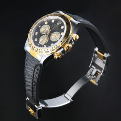 维瑞亚编织纹面橡胶表带适用于迪通拿126503配22k间金不锈钢头粒一对