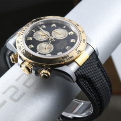 维瑞亚编织纹面橡胶表带适用于迪通拿126503配22k间金不锈钢头粒一对