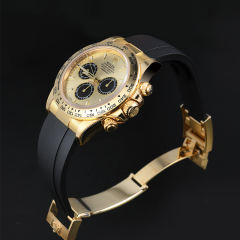 【老款减震胶带+22K包金头粒】维瑞亚橡胶表带适用于迪通拿126508 含904钢 22K包全金色头粒