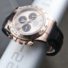 维瑞亚仿真鳄鱼皮面橡胶表带适用于劳力士迪通拿126505含18K玫瑰金头粒