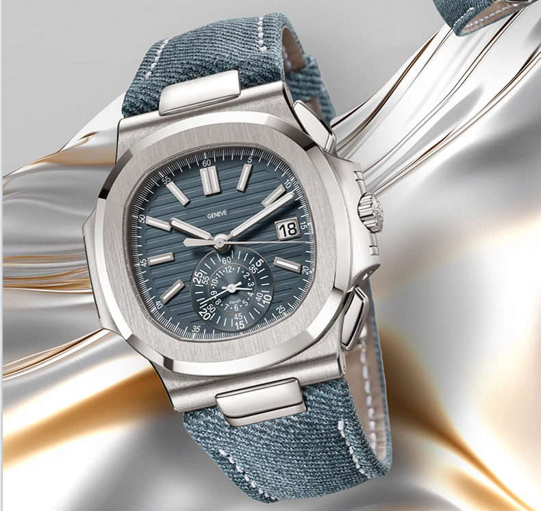 维瑞亚牛仔布真皮表带适用于鹦鹉螺5711.5712.5726.5980铂金