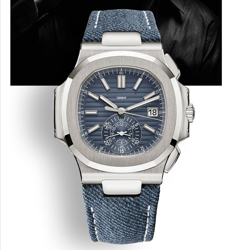 维瑞亚牛仔布真皮表带适用于鹦鹉螺5711.5712.5726.5980铂金