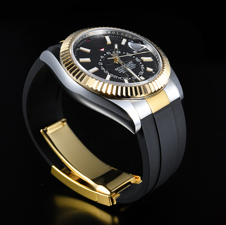 【22K间金头粒+无减震胶带】维瑞亚Vagenari橡胶表带适用于劳力士纵航者42mm含外置头粒