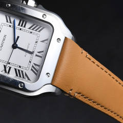 维瑞亚小牛皮皮表带一键快拆适用于卡地亚山度士表径35.1mm
