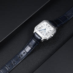 维瑞亚美洲鳄鱼皮表带一键快拆适用于卡地亚山度士表径35.1mm