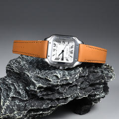 维瑞亚小牛皮皮表带一键快拆适用于卡地亚山度士表径35.1mm