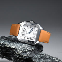 维瑞亚小牛皮皮表带一键快拆适用于卡地亚山度士表径35.1mm