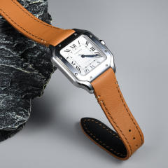 维瑞亚小牛皮皮表带一键快拆适用于卡地亚山度士表径35.1mm