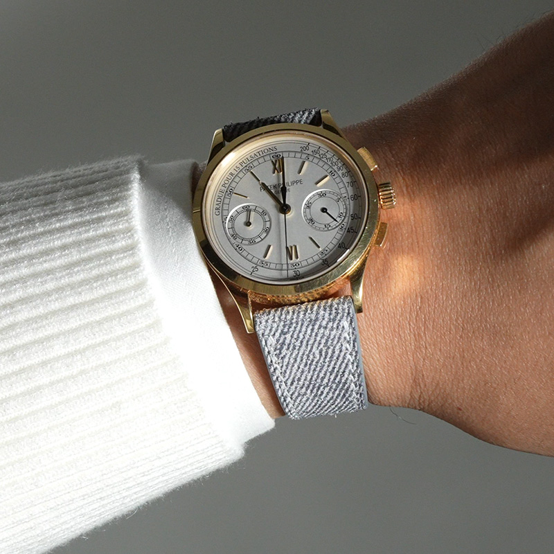 维瑞亚Jeans牛仔布纹小牛皮表带适用百达翡丽19/20/21mm