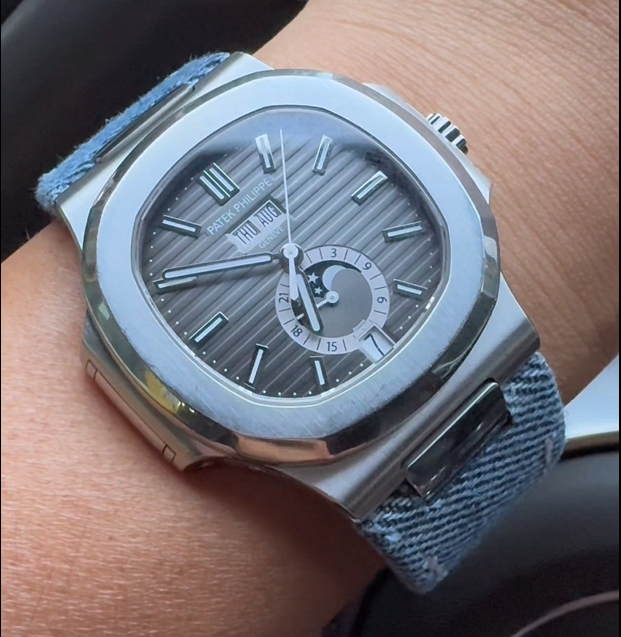 维瑞亚牛仔布真皮表带适用于百达翡丽鹦鹉螺5726钢带款