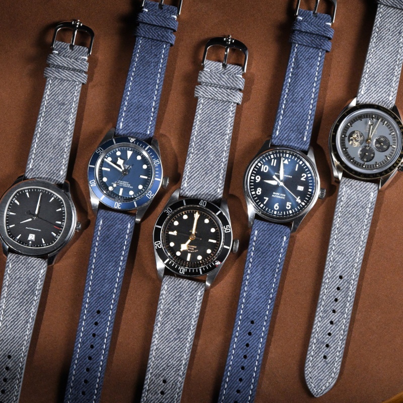 维瑞亚Jeans牛仔布纹小牛皮表带 平头通用18/19/20/21/22/23mm