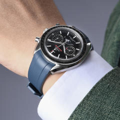 维瑞亚橡胶表带适用于欧米加超霸计时月相44.25