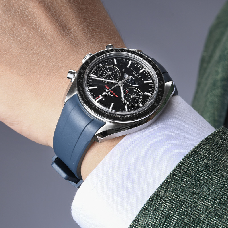 维瑞亚橡胶表带适用于欧米加超霸计时月相44.25