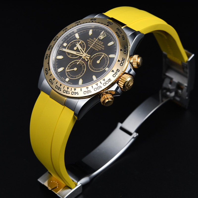 【有减震条+头粒】维瑞亚橡胶表带适用于劳力士迪通拿116503.116523含22K间金头粒和有减震胶带