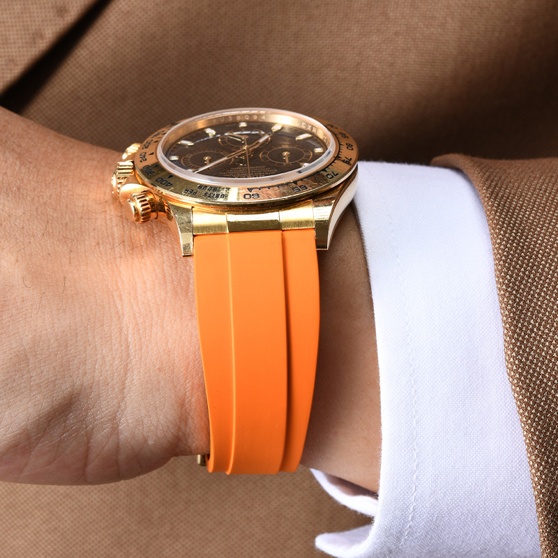 【减震胶带+22K包金头粒】橡胶表带适用于劳力士迪通拿116508