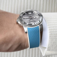 维瑞亚橡胶表带适用于浪琴康卡斯41/43mm双色胶带含折叠扣